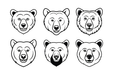 Grizzly Bear (Ursus arctos horribilis) animal design, labeled line art vector art illustration.