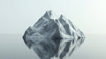 Arctic iceberg reflecting calm ocean, minimalist background, climate change concept