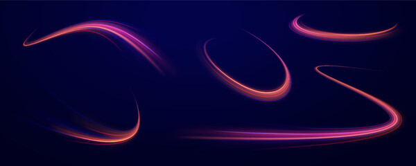 Speed of light concept background. Abstract background rotational border lines, png, effect, wave,neon,line. Neon stripes in the form of drill, turns and swirl