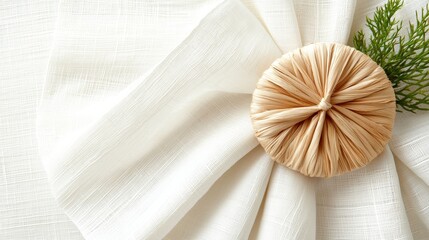 Elegant Cream Linen Fabric Texture with Natural Woven Decor Element