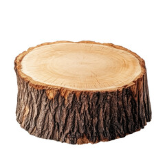 large wooden tree stump slice isolated on transparent white background, clipping path