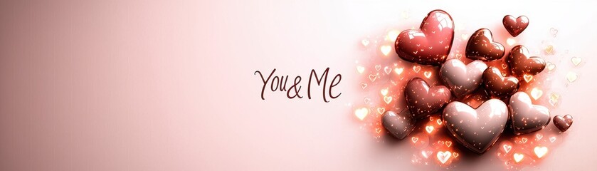 Obraz premium Romantic Valentine's Day Design Featuring Soft Hearts with You and Me Message in Warm Tones