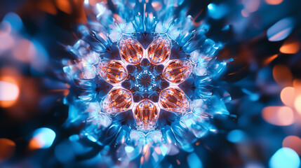 Fototapeta premium An abstract background with colorful kaleidoscopic visual effects with a bright orange center
