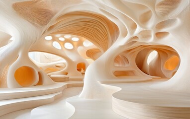 Abstract Wooden Interior Design Organic Sculptural Cave like Space