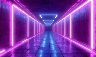 Fototapeta premium Neon lights illuminate a futuristic corridor; abstract background, ideal for gaming or sci-fi projects
