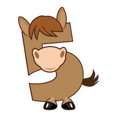 Funny Character Horse Number 5, figure Five. Cartoon of number with a animal concept. Calligraphy, lettering, typography for your Education cards or game