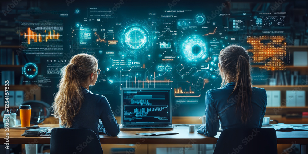 Poster developers designing adaptive ai learning software in modern workspace environment