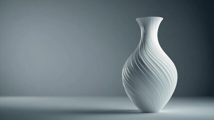 Elegant white vase swirls, studio backdrop, minimalist design, home decor