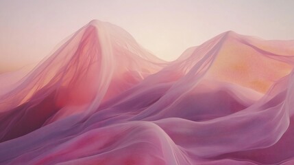 Obraz premium Abstract pink fabric waves creating soft mountain silhouettes in pastel gradient hues
