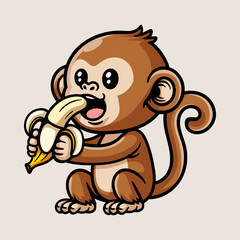 Obraz premium fun cute sitting monkey with banana cartoon colored character isolated drawing line style sketch classic vintage design illustration