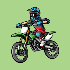 Obraz premium motocross supermoto cartoon colored character isolated drawing line style sketch classic vintage design illustration