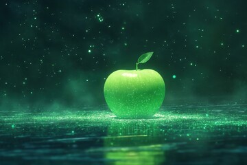 Green Apple Glowing in a Dark Mystical Setting