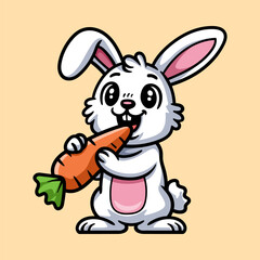 fun happy bunny eating carrot cartoon colored character isolated drawing line style sketch classic vintage design illustration