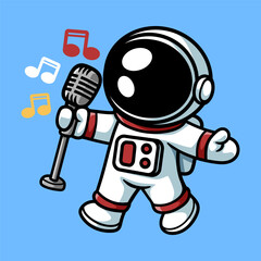 fun singing astronaut cartoon colored character isolated drawing line style sketch classic vintage design illustration
