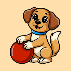 fun cute dog playing ball cartoon colored character isolated drawing line style sketch classic vintage design illustration
