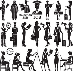 Black Education Silhouette Vector, High Quality Illustration on White Background