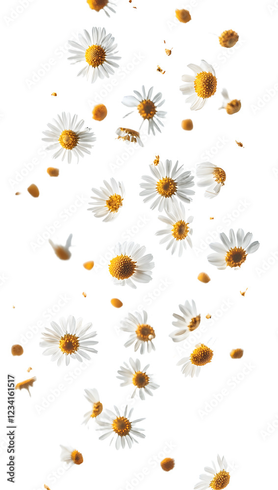 Canvas Prints falling chamomile isolated on white background, full depth of field