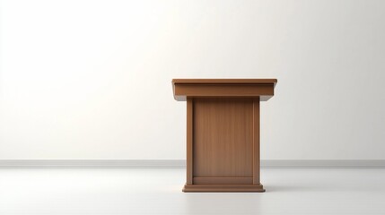 Wooden lectern, empty stage, minimalist background, presentation