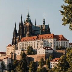 Obraz premium city castle and charles bridge