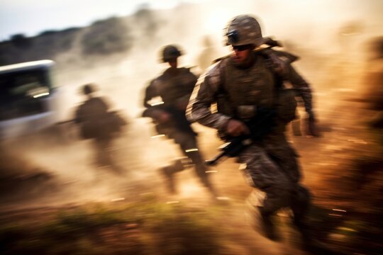 Soilders training in the base field military vehicle soldier.