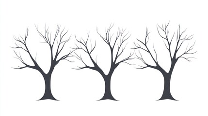 Obraz premium Bare winter trees, isolated, white background, design element