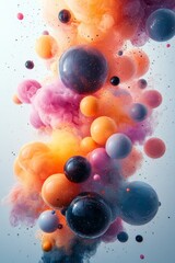 Vibrant abstract spheres and clouds in dynamic motion