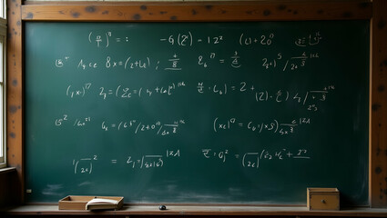 classic chalkboard filled with complex mathematical equations, symbolizing the pursuit of knowledge and learning."