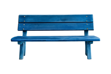 Blue wooden bench isolated on a transparent background, PNG