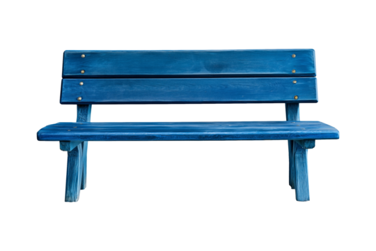Blue wooden bench isolated on a transparent background, PNG