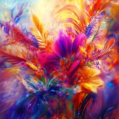 Vibrant abstract floral explosion in radiant colors