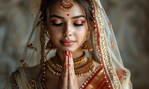 Indian Bride in Traditional Gold and Red Wedding Attire