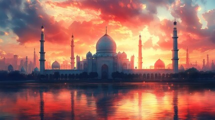 Majestic Mosque at Sunset: A Serene Reflection