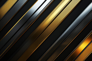 Obraz premium Luxurious stripe pattern with metallic lines on a deep black background showcases elegance and high quality at 8k resolution