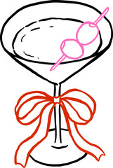 Martini Glass with Bow Outline