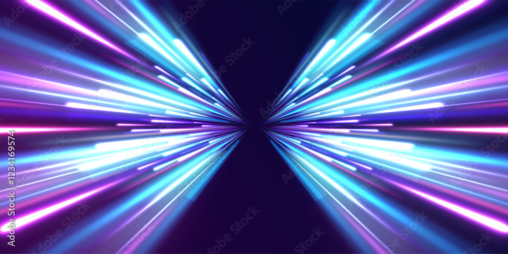 Wall mural horizontal speed lines connection vector background. futuristic dynamic motion technology blue glowi
