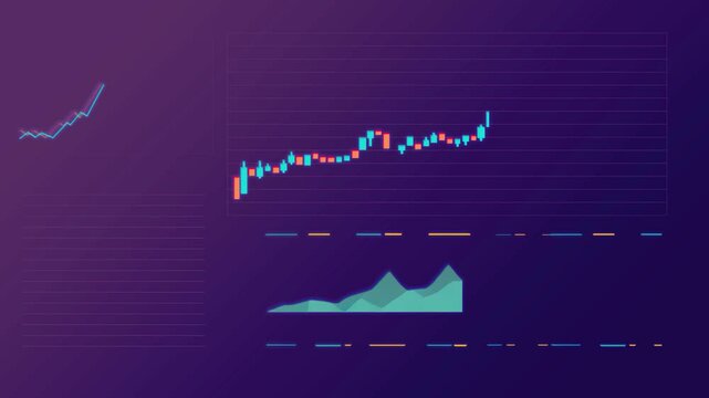 Stock market data animation with neon glow, 2D graph animation.