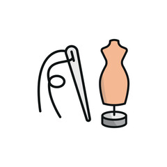 Mannequin and needle and thread set tailor and fashion icon with a sleek and minimalistic design, perfect for fashion designers, clothing brands, and sewing projects.