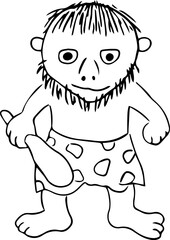 primeval smiling man with a club with a beard on his face and in a loincloth