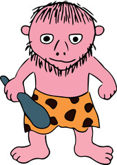 primitive man with a club, beard on his face and in a loincloth made of leopard skin