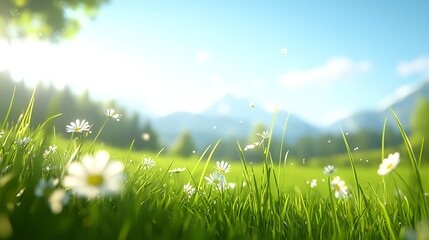 Obraz premium Daisy Field in Mountain Landscape