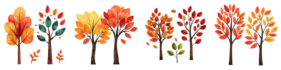 Fototapeta premium National love a tree day element, Autumn trees with colorful leaves in vibrant hues, isolated on transparent background.