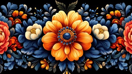An ethnic floral seamless pattern with abstract ornamental designs, rich in detail and color