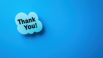  Minimalist thank you message in black text on a cloud-shaped cutout, placed against a bright blue background, symbolizing simplicity and appreciation.