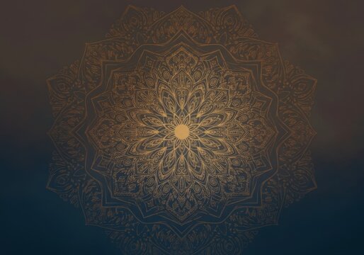 Intricate gold mandala on subtle gradient background with ornamental details