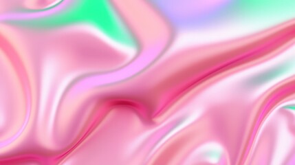 Obraz premium Iridescent Pink and Green Holographic Background with Soft Flowing Texture and Dreamy Aesthetic for Creative Projects and Design Use