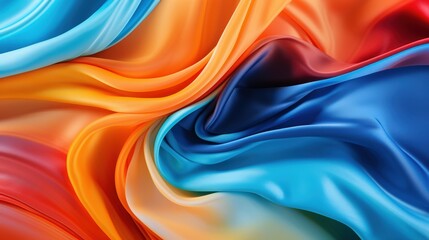 Obraz premium Vibrant Rainbow of Silky Fabric Draped in Swirls of Colorful Waves and Textures for Background and Textile Design Inspiration