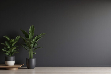 Fototapeta premium modern minimalist living room with charcoal wall plant