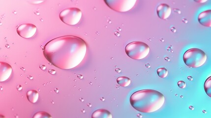 Pink and Green Holographic Background with Water Drops Reflecting Light in a Soft Gradient Aesthetic for Creative Projects and Designs