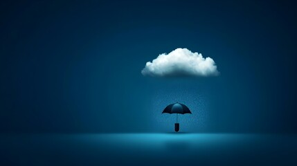 Dark Blue Background Minimalist Cloud Rain Umbrella