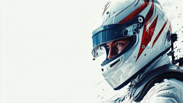 Epic Portrait of F1 Driver in White Overall and Helmet &ndash; Waiting Pose